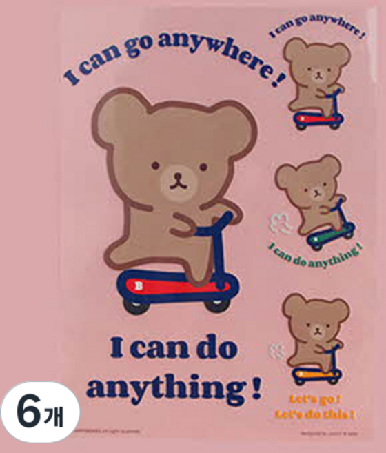 HAPPY BEARS 熨斗熱轉印貼紙, 滑板車熊 彩色, 6個