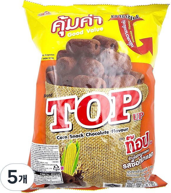 派分 Top-up 玉米脆片 巧克力風味, 75g, 5個