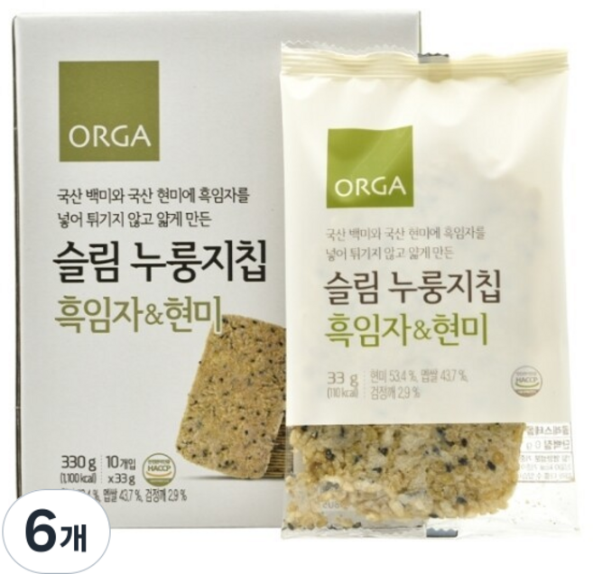 올가홀푸드 슬림누룽지칩 흑임자현미 10개입, 330g, 6개