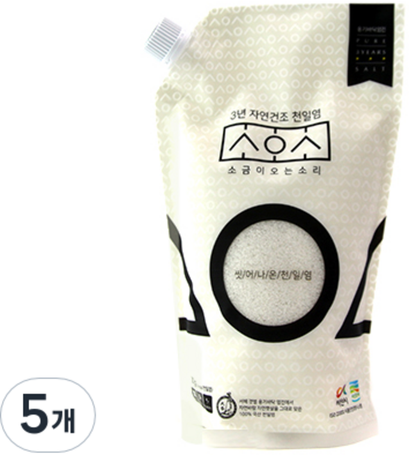소금이오는소리 3년묵은 씻어나온 천일염, 700g, 5개