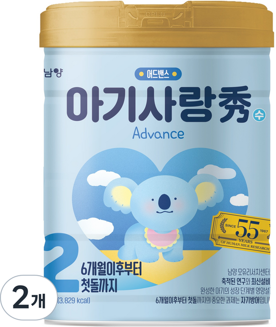 아기사랑수 6~12개월 어드밴스 분유 2단계, 800g, 2개