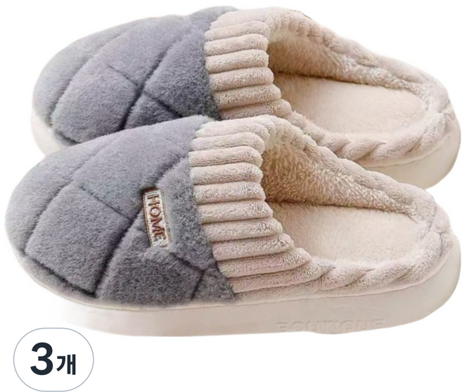 엑스터 여성용 포근한 두꺼운밑창 겨울 보온 털 거실화, 그레이, 3개