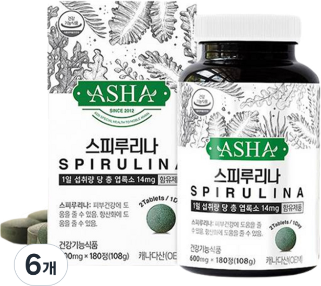 아샤 스피루리나 3개월분 108g, 180정, 6개