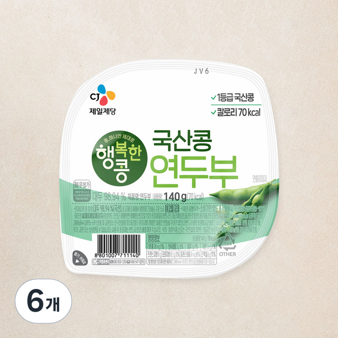 행복한콩 국산콩 연두부, 140g, 6개
