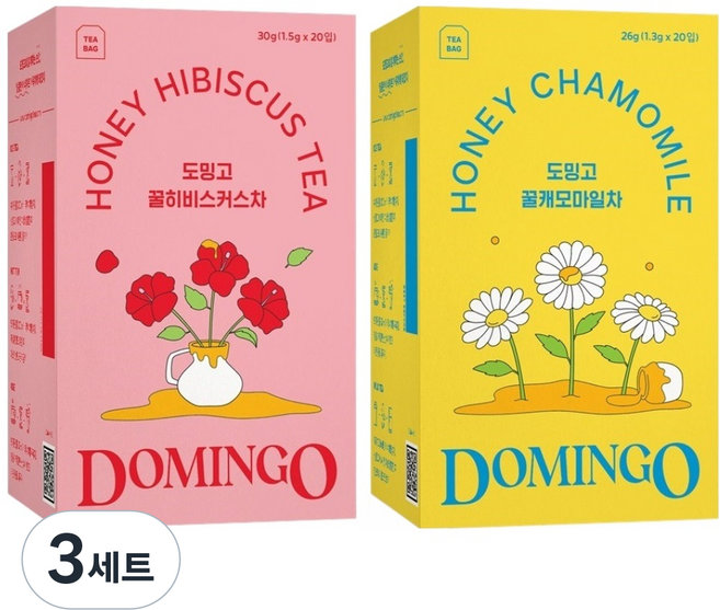 도밍고 꿀히비스커스 1.5g x 20p + 꿀캐모마일 1.3g x 20p 세트, 꿀히비스커스 + 꿀캐모마일, 3세트