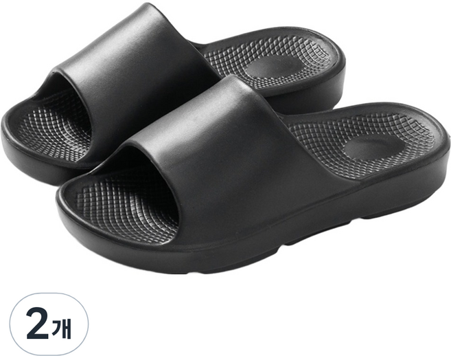 제이드슈 아치 쿠션 슬리퍼 키높이 쿠션 리커버리 실내화, 모던 블랙, 2개