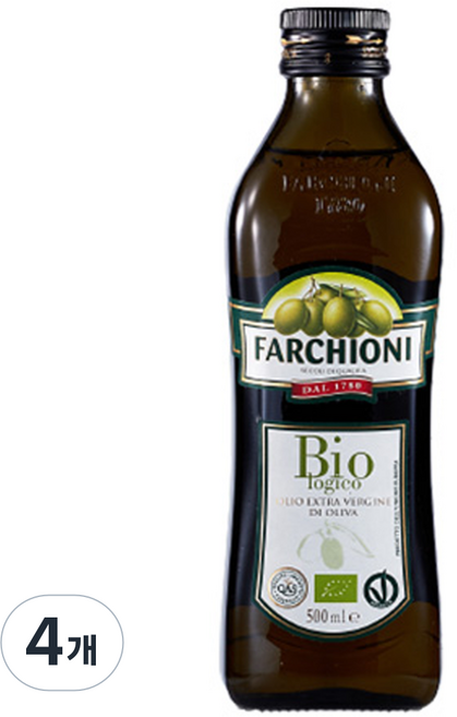 파르키오니 유기농 엑스트라 버진 올리브유, 500ml, 4개
