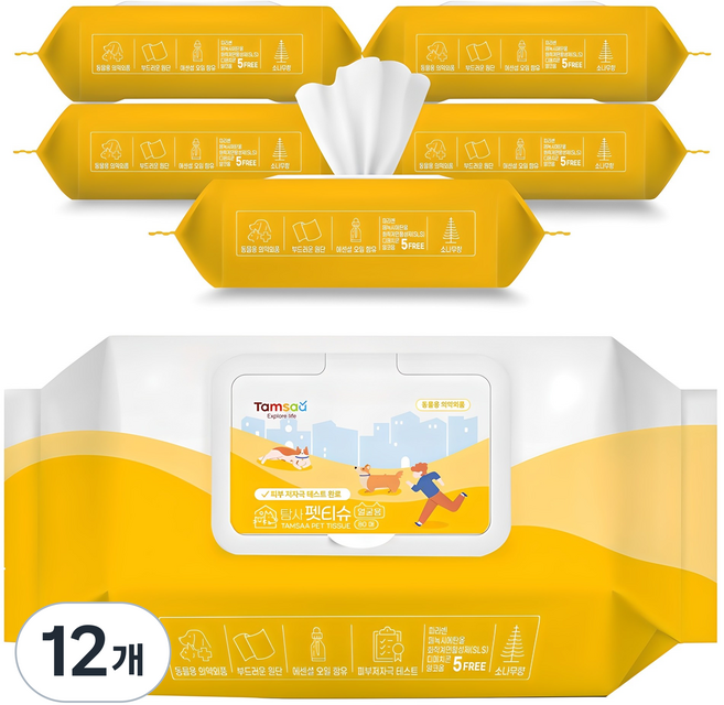 탐사 동물용의약외품 얼굴 전용 펫티슈, 80개입, 12개