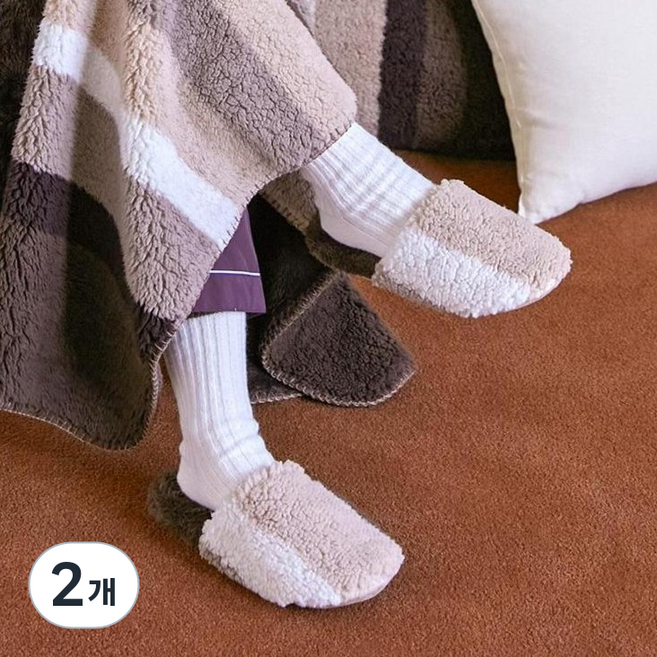 오리고 플리스 와이드 실내화, 브라운 세피아레거시, 2개