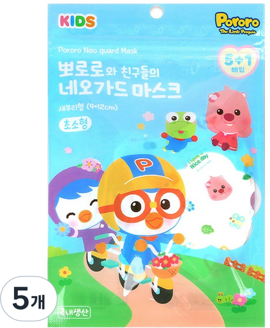 모린 뽀로로 뽀로로와 친구들의 네오가드 마스크 초소형, 혼합색상, 5개, 6개입
