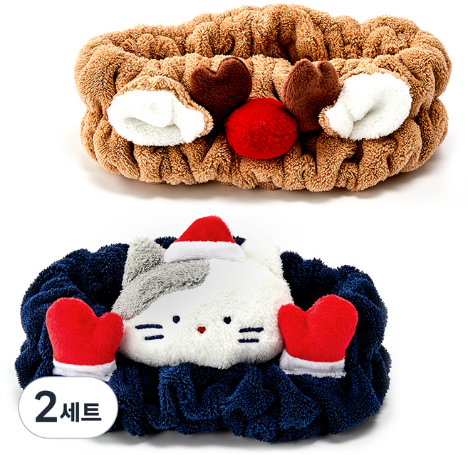 버터 크리스마스 밀크캣 루돌프 커플 세안밴드 2종 세트, 2세트, 혼합색상