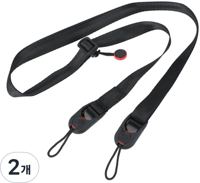 플로우코드 카메라용 조절 가능 어깨 목 손목 스트랩 블랙, 2개