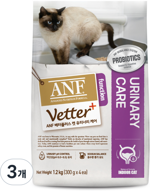 ANF 베터플러스 캣 기능성 사료, 유리너리+장건강, 1.2kg, 3개