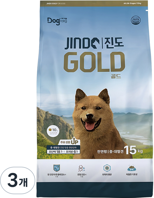 도그랑 전연령 강아지 진도 골드 건식사료, 곡물, 15kg, 3개