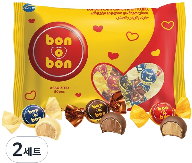 본오본 어쏘티드 초콜릿 3종 x 50p 세트, 750g, 2개 - 쿠팡