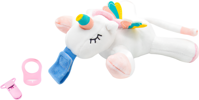 OhBabyLaugh 安撫玩偶 附矽膠奶嘴掛環 + 防掉夾, 彩虹小馬, 1個