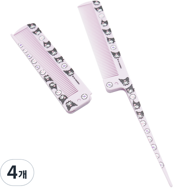 뷰티홈 산리오캐릭터즈 폴딩 꼬리빗, 쿠로미 파스텔퍼플, 4개