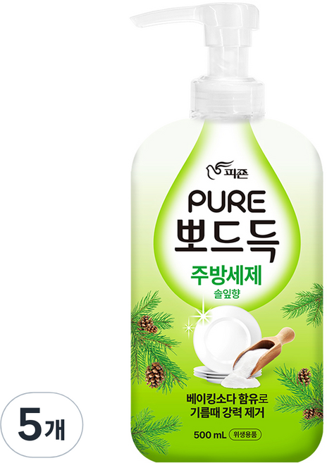 피죤퓨어 뽀드득 주방세제 솔잎향, 500ml, 5개