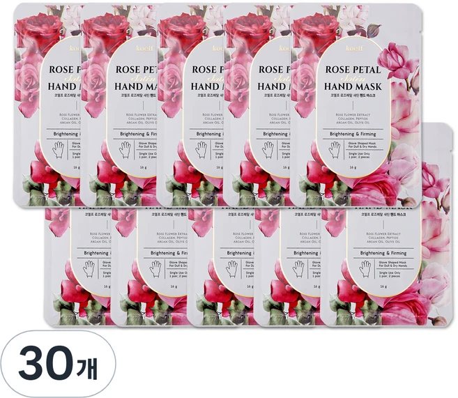 코엘프 로즈페탈 새틴 핸드 마스크 2p, 16g, 30개 - 쿠팡