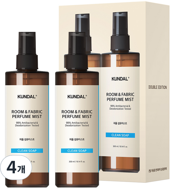 쿤달 퍼퓸 룸 앤 패브릭 섬유탈취제 클린솝향 본품, 300ml, 4개