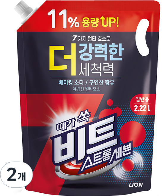 비트 스트롱 세븐 일반용 액상세제 리필, 2.22L, 2개