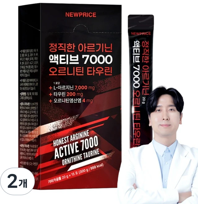 뉴프라이스 정직한 아르기닌 액티브 7000 오르니틴 타우린, 2개, 300g - 쿠팡