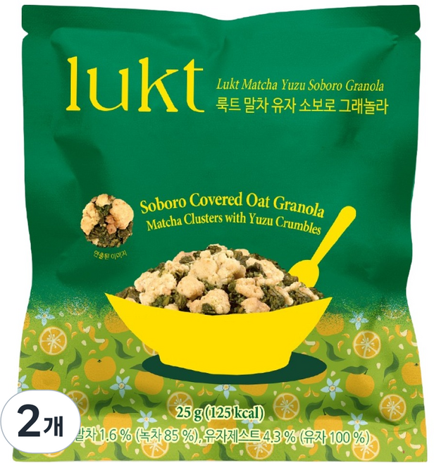 룩트 말차유자 소보로 그래놀라, 25g, 2개
