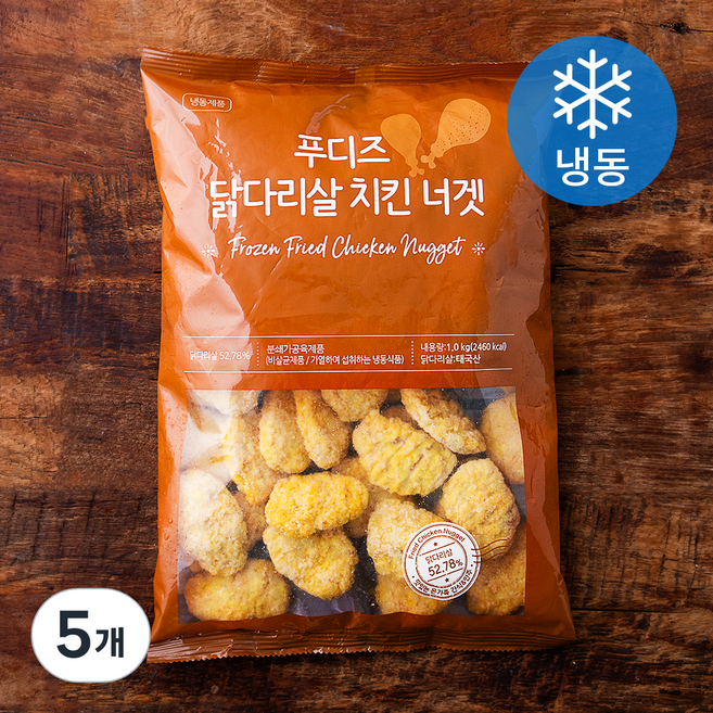 푸디즈 닭다리살 치킨 너겟 (냉동), 1kg, 5개