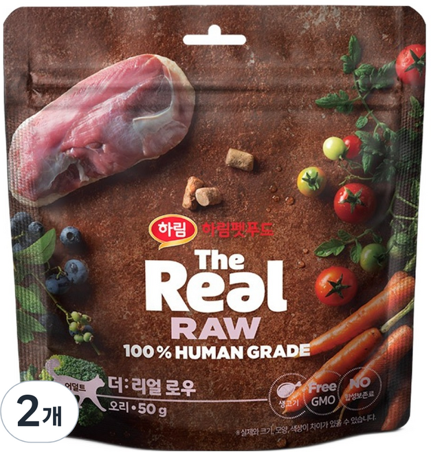 하림펫푸드 어덜트 더리얼 로우 캣 건식사료, 오리, 50g, 2개