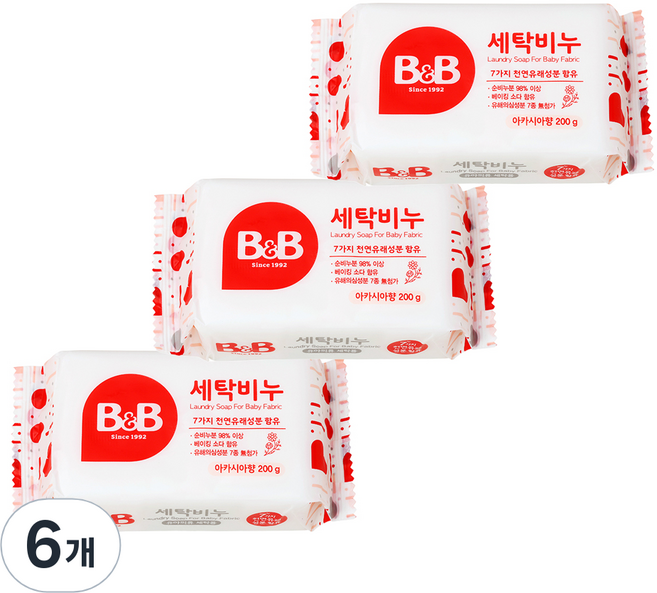 비앤비 유아용 세탁비누 아카시아향, 200g, 6개