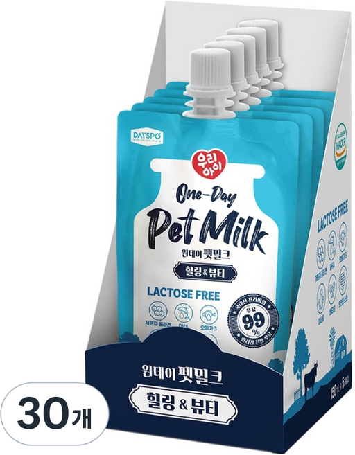 데이스포 강아지 우리아이 원데이 펫밀크 힐링 앤 뷰티, 힐링앤뷰티, 150ml, 30개