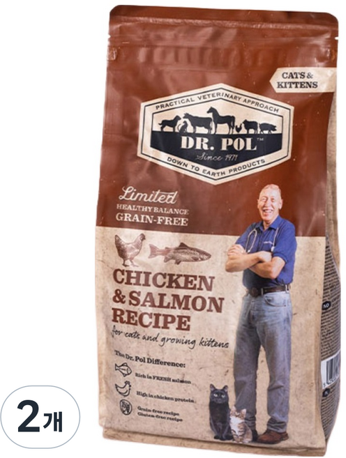 닥터폴 고양이 그레인프리 치킨&연어 건식사료, 닭+연어, 2kg, 2개