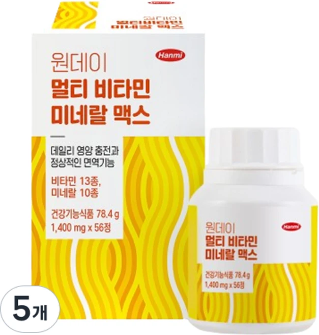 한미헬스 사이언스 원데이 멀티 비타민 미네랄 맥스 78.4g, 56정, 5개 - 쿠팡