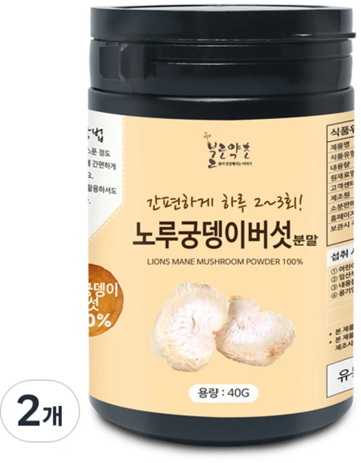 노루궁뎅이버섯 분말, 2개, 40g - 쿠팡