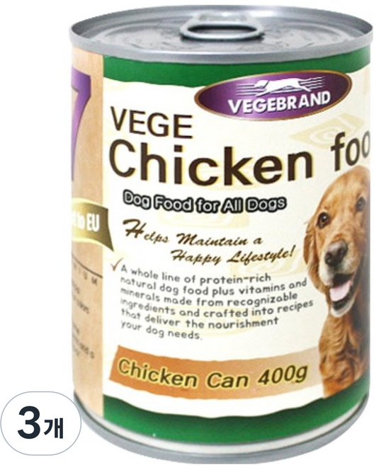베게브랜드 강아지 통조림 대용량 캔, 닭, 400g, 3개