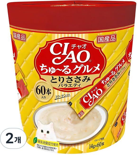 챠오츄르 구루메 버라이어티 고양이 짜먹는 간식 60P, 2개, 닭가슴살