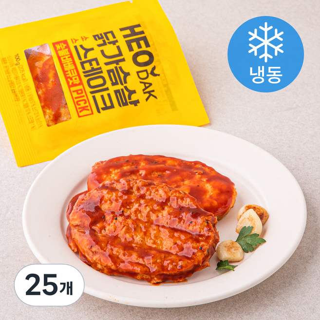허닭 PICK 닭가슴살 소스 스테이크 숯불바베큐맛 (냉동), 100g, 1개입, 25개