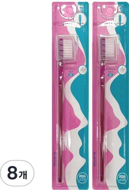 위덴 사각헤드 교정 일반모 칫솔 플럼 M, 1개입, 8개
