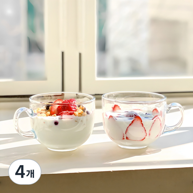 애스크제이 라보니 시리얼 머그컵 450ml, 투명, 4개