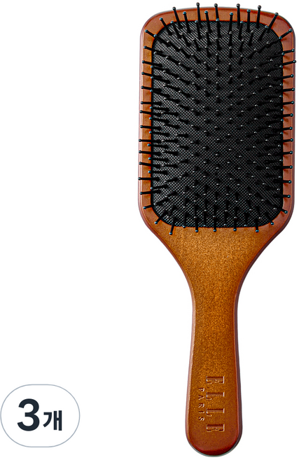ELLE PARIS 우든 패들 브러쉬, 3개, 브라운