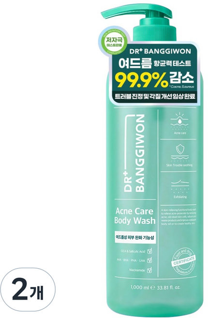 닥터방기원 여드름 케어 바디워시, 2개, 1L