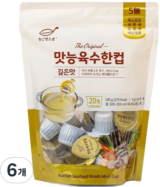 천연한스푼 석하 맛능육수한컵 깊은맛, 180g, 6개