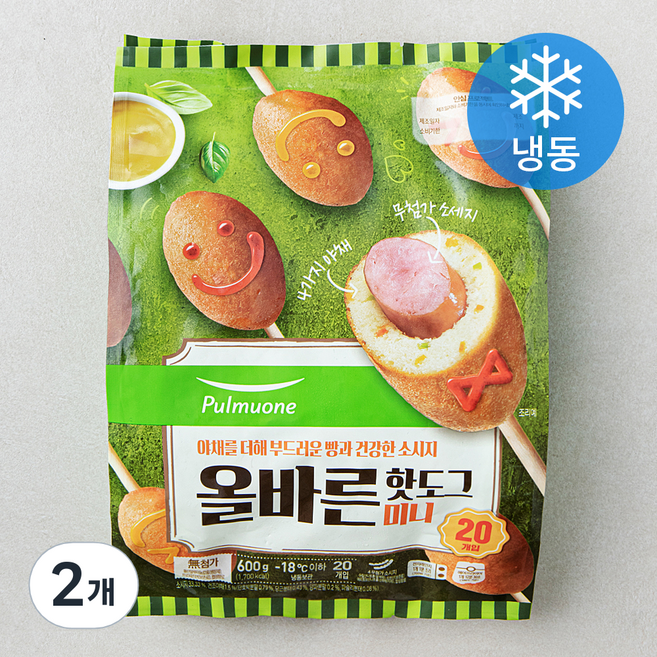 풀무원 올바른 핫도그 미니 (냉동), 30g, 20개입, 2개