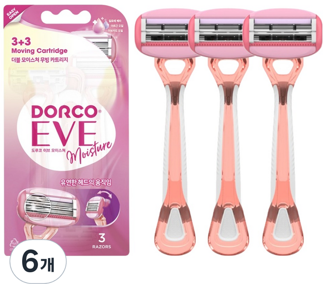 도루코 여성용 이브 모이스쳐 바디 면도기, 3개입, 6개