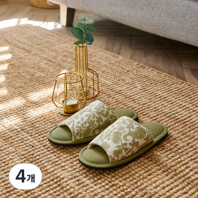 한일카페트 보타니 순면 푹신한 층간소음 실내 슬리퍼, 그린, 4개