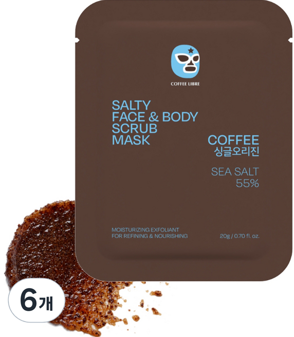 솔테라피 솔티 커피 페이스 & 바디 스크럽 마스크 원두향, 20g, 6개