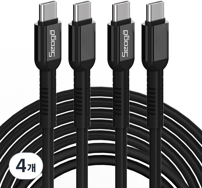 서가 메탈 고강도 초고속 충전 케이블 C to C PD 60W, 3m, 블랙, 4개