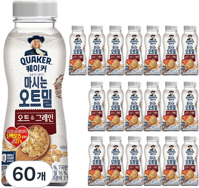 퀘이커 마시는 오트밀 오트 그레인, 50g, 60개