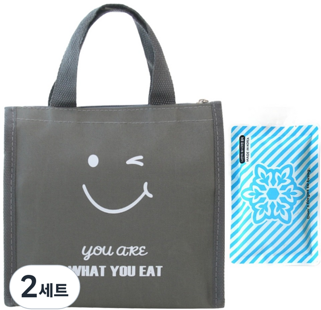 스마일 캠핑 피크닉 보온보냉백 + 아이스팩, 그레이(보온보냉백), 2세트