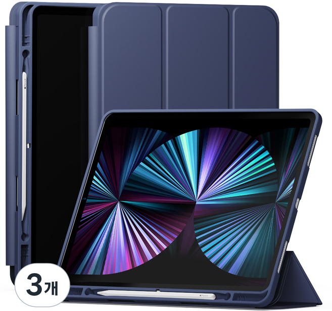 신지모루 스마트커버 펜슬 수납 태블릿 케이스, 네이비, 3개